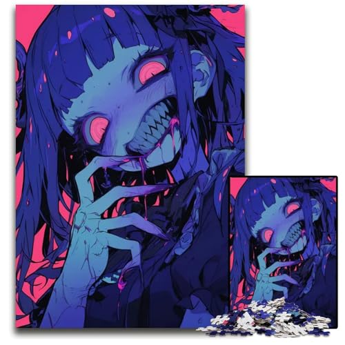 1000teiliges Puzzle für Erwachsene gruseliges AnimeMädchen Holzpuzzle für Erwachsene kreatives Familienspiel Heimdekoration Teenager 1000 PCS (38 x 26 cm) von CXUOSADIP