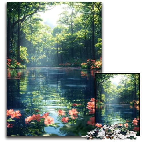 1000teiliges Puzzle für Erwachsene ruhiger Waldfluss Holzpuzzle für Erwachsene kreatives Familienspiel Heimdekoration Teenager 1000 PCS (38 x 26 cm) von CXUOSADIP