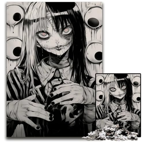 1000teiliges Puzzle gruseliges AnimeMädchen unmögliche Puzzles für Erwachsene für Heimdekoration Gehirntraining 1000 PCS (75 x 50 cm) von CXUOSADIP