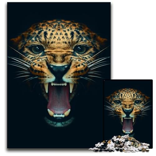 1000teiliges Puzzle mit wütendem Leopardengesicht Poster unmögliche Puzzles für Erwachsene Spaß am Familienspielabend DIYDekorationskunstwerk 1000 PCS (75 x 50 cm) von CXUOSADIP