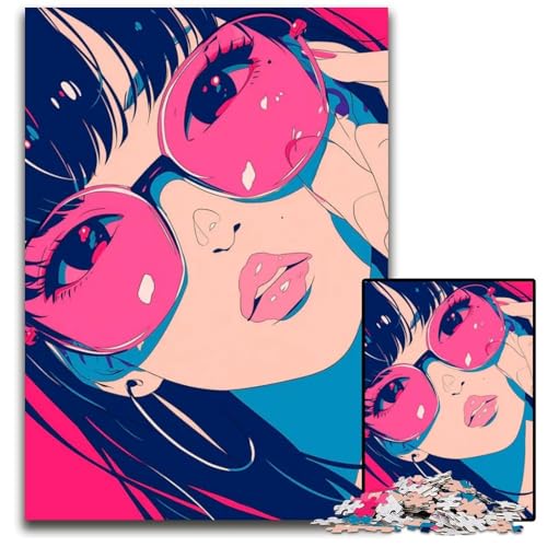 1000teiliges PuzzleGeschenk AnimeMädchen mit rosa Sonnenbrille 14b Puzzles für Erwachsene Denkspiel für Teenager Familieninteraktion 1000 Teile (38 x 26 cm) von CXUOSADIP