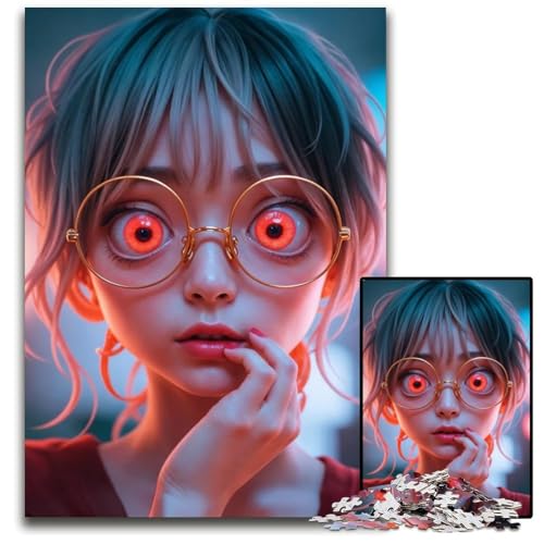 1000teiliges PuzzleGeschenk AnimeMädchen mit roten Augen Puzzles für Erwachsene Denkspiel für Teenager Familieninteraktion 1000 Teile (75 x 50 cm) von CXUOSADIP