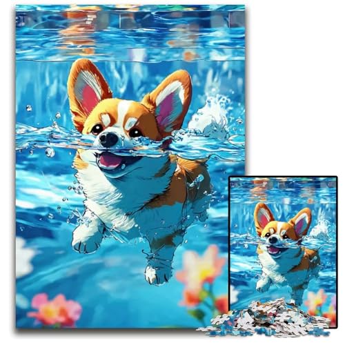 1000teiliges PuzzleGeschenk CorgiHund Schwimmen unmögliche Puzzles für Erwachsene Teenager Paare und Freunde zum Geburtstag Weihnachten 1000 PCS (38 x 26 cm) von CXUOSADIP