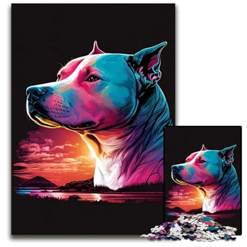 1000teiliges PuzzleGeschenk EIN farbenfroher PitbullHund aus Holz Entspannen und herausfordern Bunte Heimdekorationskunst Freunde 1000 Teile (75 x 50 cm) von CXUOSADIP