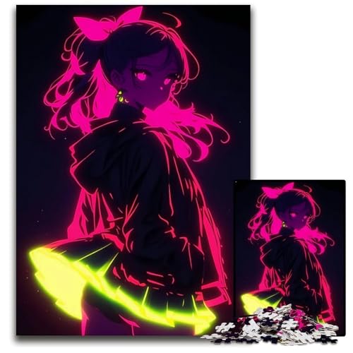 1000teiliges PuzzleGeschenk NeonAnimeMädchenPuzzles für Erwachsene Denkspiel für Teenager Familieninteraktion 1000 Teile (38 x 26 cm) von CXUOSADIP