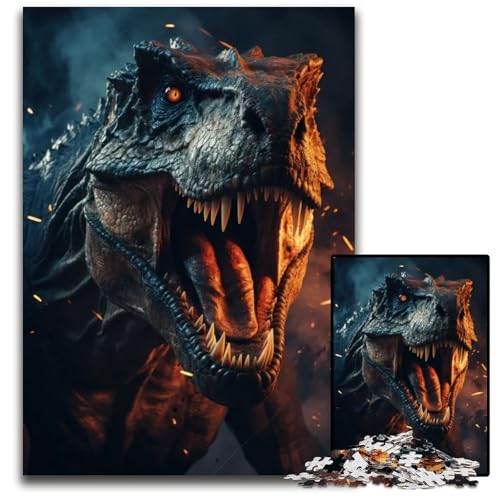 1000teiliges PuzzleGeschenk Wütender Dino Holzpuzzle zum Entspannen und Herausfordern farbenfrohe Heimdekoration Kunst Freunde 1000 Teile (38 x 26 cm) von CXUOSADIP
