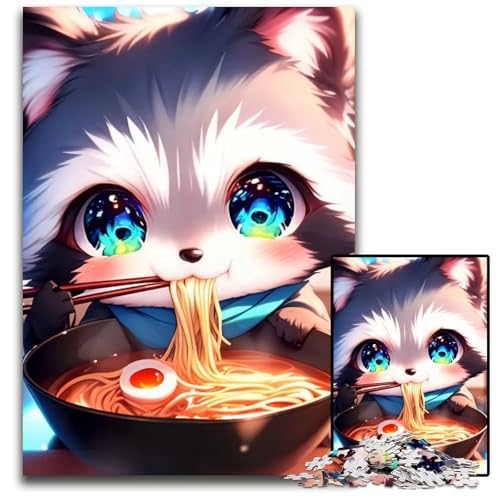 1000teiliges PuzzleGeschenk süßer AnimeFuchs der Ramen isst Puzzles für Erwachsene DenksportHerausforderungsspiel für Teenager Familieninteraktion 1000 PCS (75 x 50 cm) von CXUOSADIP