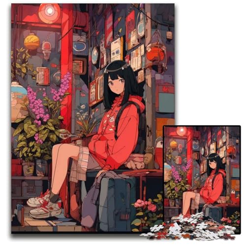 Ästhetisches AnimeMädchenPuzzle für Erwachsene 1000 Teile Holzpuzzle für Heimdekoration Gehirntraining 1000 Teile (38 x 26 cm) von CXUOSADIP