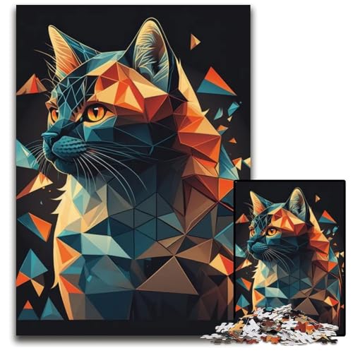 Abstrakte Katze in Formen Puzzle für Erwachsene 1000 Puzzles interaktives Familienspiel GehirnHerausforderung Lernspielzeug 1000 Teile (75 x 50 cm) von CXUOSADIP