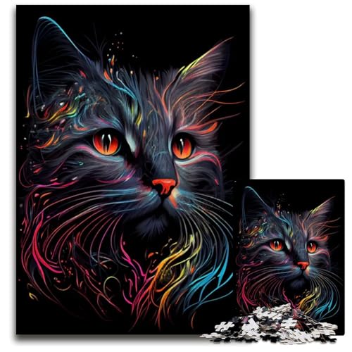 Abstrakte Katze surreales Puzzle für Erwachsene 1000 Teile Puzzle für Erwachsene hochschwieriges Denkspiel für Teenager 1000 Teile (38 x 26 cm) von CXUOSADIP