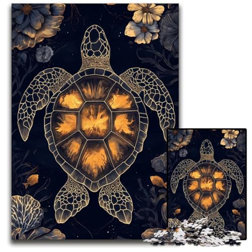 Abstrakte Meeresschildkröte 1000teiliges Puzzle Geschenke Holzpuzzle für Erwachsene Heimdekoration und Urlaubsspaß 1000 Teile (38 x 26 cm) von CXUOSADIP