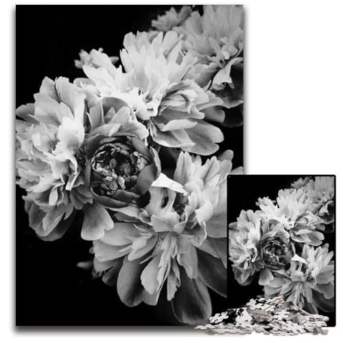 Abstrakte Schwarze PfingstrosenPuzzles für Erwachsene 1000 Puzzles interaktives Familienspiel GehirnHerausforderung Lernspielzeug 1000 Teile (75 x 50 cm) von CXUOSADIP