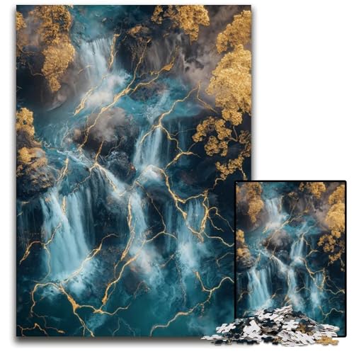 Abstrakte Wasserfallkunst 1000teiliges Puzzle Geschenke Holzpuzzle für Erwachsene Heimdekoration und Urlaubsspaß 1000 Teile (38 x 26 cm) von CXUOSADIP