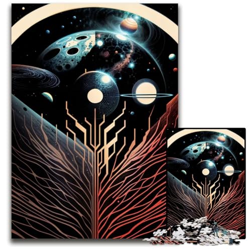 Abstrakter Baum im Weltraum Puzzle für Erwachsene 1000 Puzzles interaktives Familienspiel GehirnHerausforderung Lernspielzeug 1000 Teile (75 x 50 cm) von CXUOSADIP