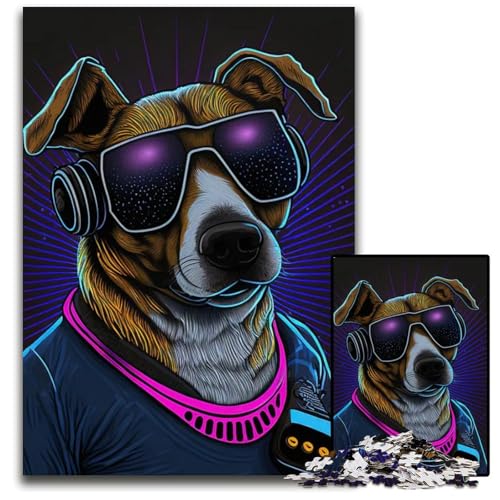 Abstrakter Psychedelischer Hund 1000teiliges Puzzle schwierige Puzzles für Erwachsene Weihnachten Halloween Ostern Neujahr 1000 Teile (38 x 26 cm) von CXUOSADIP