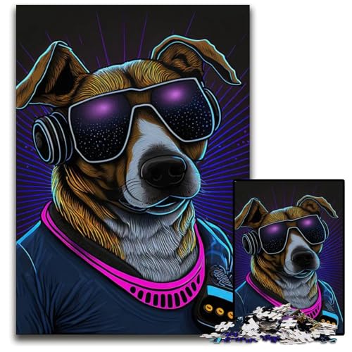 Abstrakter Psychedelischer Hund 1000teiliges Puzzle schwierige Puzzles für Erwachsene Weihnachten Halloween Ostern Neujahr 1000 Teile (75 x 50 cm) von CXUOSADIP