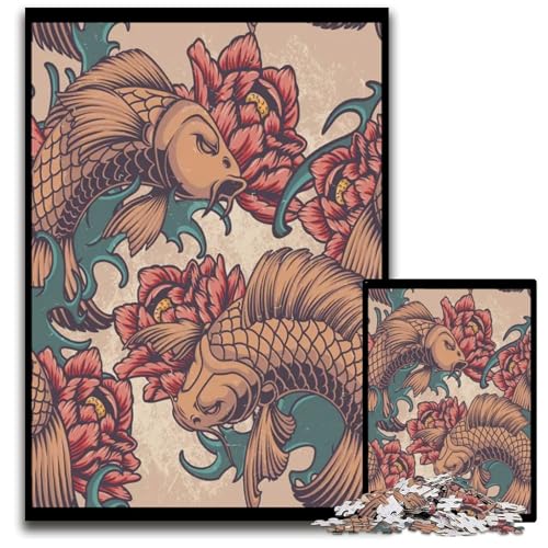Abstrakter japanischer Fisch 1000teiliges Puzzle für Erwachsene Puzzle Denksportaufgabe Spiel für Erwachsene interaktive Familienaktivität 1000 Teile (38 x 26 cm) von CXUOSADIP