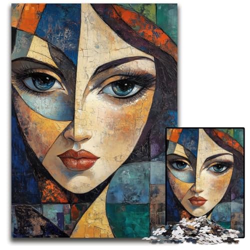 Abstraktes FrauenporträtPuzzleteil aus Holz Spiel für Erwachsene Geschenk interaktives Familienspiel GehirnHerausforderung 1000 Teile (38 x 26 cm) von CXUOSADIP