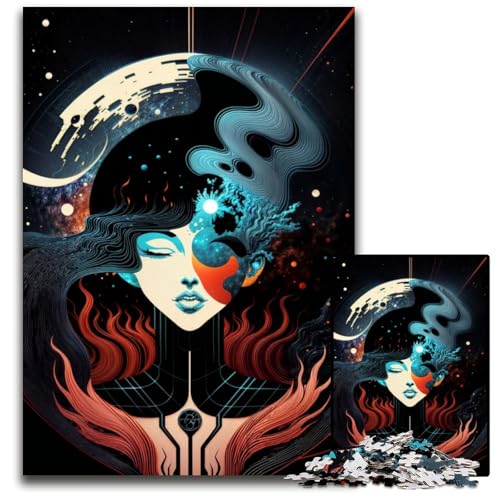 Abstraktes Gesicht im Weltraum 1000teiliges Puzzle für Erwachsene Holzpuzzle für Teenager und Familien perfekte DIYDekoration und Denksportaufgabe 1000 Teile (75 x 50 cm) von CXUOSADIP