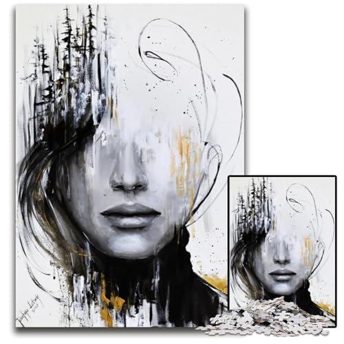 Abstraktes Kunstwerk Bnw+Gold Puzzle 1000 Teile für Erwachsene Puzzles für Erwachsene GehirnHerausforderung Geschenk Pädagogische Aktivität für Teenager 1000 PCS (38x26cm) von CXUOSADIP