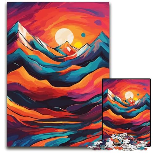 Abstraktes Puzzle mit Sonnenuntergang in den Bergen für Erwachsene 1000teiliges Puzzle für Erwachsene Heimdekoration und Urlaubsspaß 1000 Teile (38 x 26 cm) von CXUOSADIP
