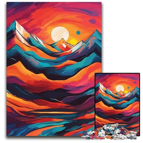 Abstraktes Puzzle mit Sonnenuntergang in den Bergen für Erwachsene 1000teiliges Puzzle für Erwachsene hochschwieriges Denkspiel für Teenager 1000 Teile (75 x 50 cm) von CXUOSADIP