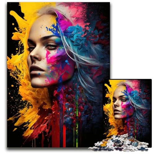 Abstraktes farbiges FrauenPuzzle 1000 Teile Holzpuzzle ideal für Verliebte perfektes Weihnachts Neujahrs und Valentinstagsgeschenk 1000 Teile (75 x 50 cm) von CXUOSADIP