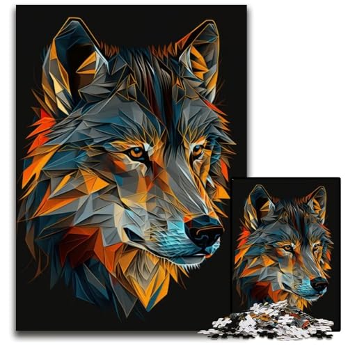 Abstraktes geometrisches WolfPuzzle Holzpuzzle Spiel für Erwachsene Geschenk interaktives Familienspiel GehirnHerausforderung 1000 Teile (38 x 26 cm) von CXUOSADIP