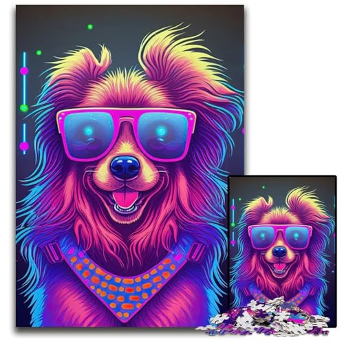 Abstraktes psychedelisches HundePuzzle 1000 Teile für Erwachsene Puzzle Spiel für Erwachsene Geschenk interaktives Familienspiel GehirnHerausforderung Geschenk 1000 Teile (75 x 50 cm) von CXUOSADIP