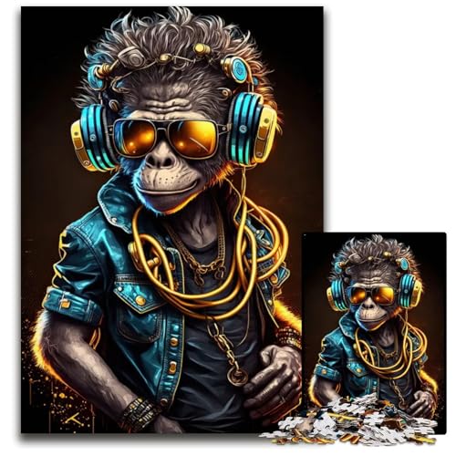 AffenKopfhörer DJMusik 1000teiliges Puzzle für Erwachsene anspruchsvolles Denkspiel für Teenager Spaß am Familienspielabend 1000 Teile (75 x 50 cm) von CXUOSADIP