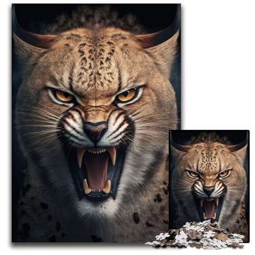 Angry Lynx Puzzleteil aus Holz Spiel für Erwachsene Geschenk interaktives Familienspiel GehirnHerausforderung 1000 Teile (38 x 26 cm) von CXUOSADIP