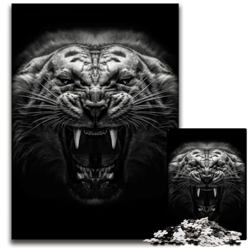 Angry Tiger Poster Puzzle 1000 Teile für Erwachsene Puzzles Spiel für Erwachsene Geschenk Familieninteraktives Spiel GehirnHerausforderung Geschenk 1000 PCS (38x26cm) von CXUOSADIP