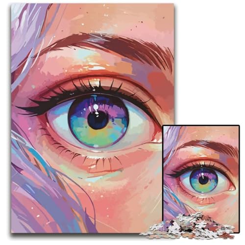 Anime Eye Art 1000teiliges Puzzle Holzpuzzle für Erwachsene anspruchsvolle Denksportaufgabe Familienaktivität Heimdekoration 1000 Teile (38 x 26 cm) von CXUOSADIP