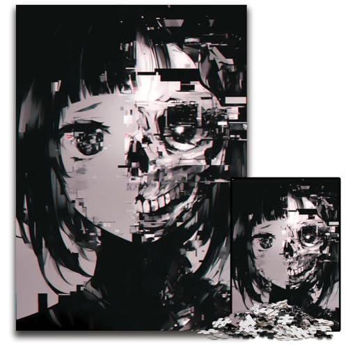 Anime Glitch Skull Puzzle 1000 Teile Puzzle für Erwachsene perfekt für Familienfeiern Geburtstage Feiertage 1000 Teile (38 x 26 cm) von CXUOSADIP