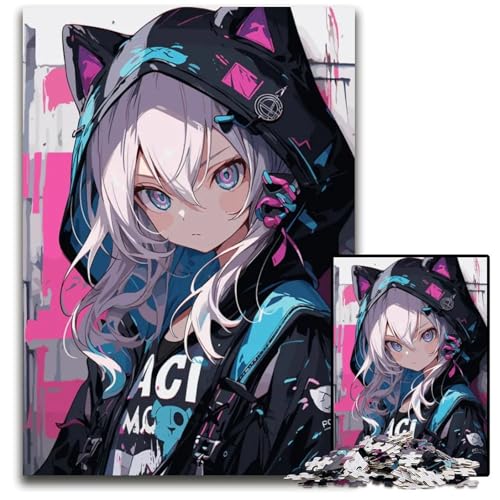 Anime Kawaii Cat Girl Puzzles für Erwachsene 1000 Holzpuzzles für Heimdekoration Gehirntraining 1000 Teile (38 x 26 cm) von CXUOSADIP