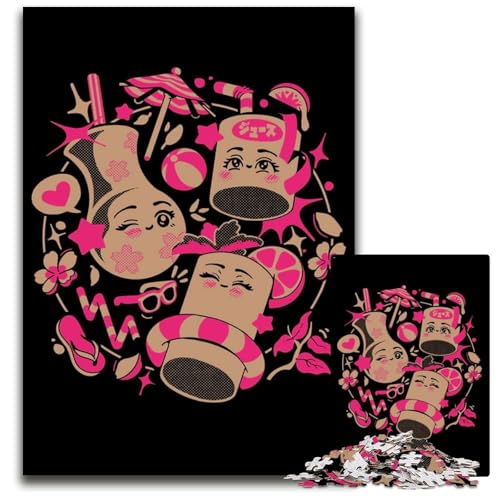 Anime Kawaii Drinks Puzzle 1000 Teile Unmögliches Puzzle für Erwachsene Lernspielzeug für Teenager Home Office Dekor 1000 PCS (75x50cm) von CXUOSADIP