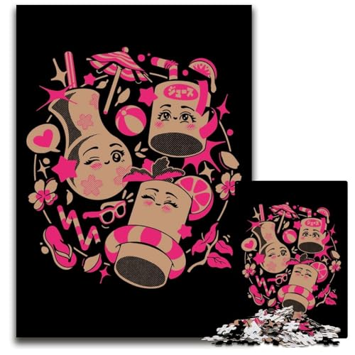 Anime Kawaii Drinks Puzzle anspruchsvolle Puzzles Denksportaufgabe interaktives Familienspiel geeignet für Kinder ab 14 Jahren 1000 Teile (38 x 26 cm) von CXUOSADIP