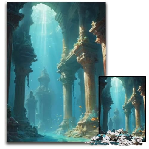 Anime LoFiLandschaft der Unterwasserruinen 1000teiliges Puzzle Holzpuzzle für Erwachsene anspruchsvolle Denksportaufgabe Familienaktivität Heimdekoration 1000 Teile (38 x 26 cm) von CXUOSADIP
