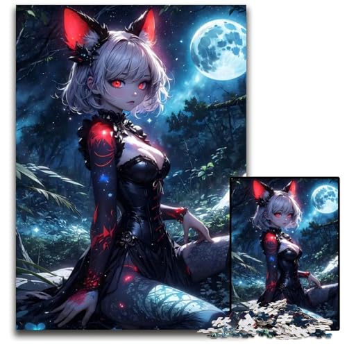 Anime Moonlight Cat Girl14 1000teiliges Puzzle für Erwachsene Unmögliches Puzzle für Erwachsene Spaß für zu Hause Aktivitäten Geburtstagsgeschenk Reisegeschenke 1000 Teile (75 x 50 cm) von CXUOSADIP