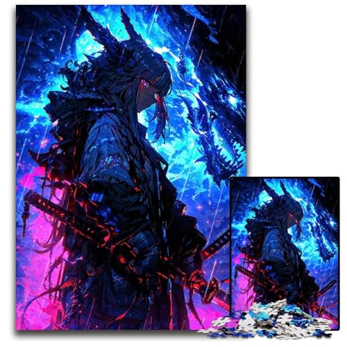 Anime Samurai mit Dragon14 Puzzle für Erwachsene 1000 Teile Puzzle für Erwachsene perfekt für Teenager Heimdekoration 1000 Teile (38 x 26 cm) von CXUOSADIP