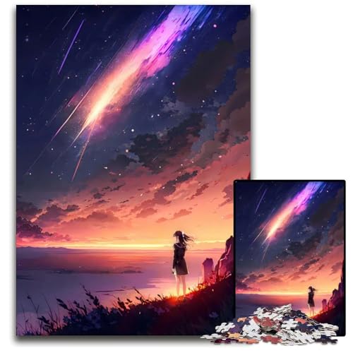 Anime Twilight Stargazing 1000teiliges Puzzle aus Holz Puzzles für Erwachsene anspruchsvolle Denksportaufgabe Familienaktivität Heimdekoration 1000 Teile (38 x 26 cm) von CXUOSADIP
