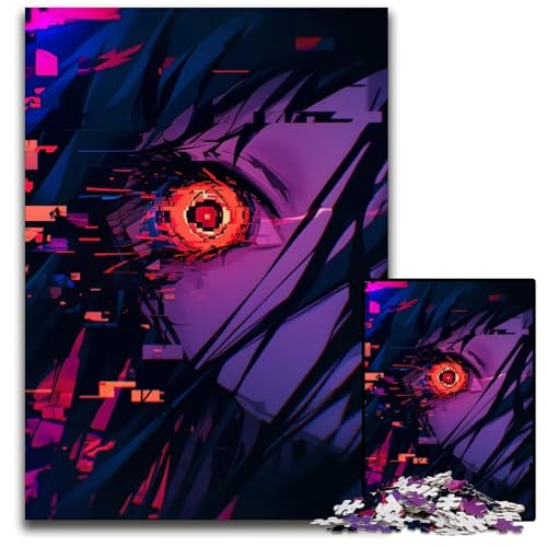 AnimeAuge mit GlitchEffektPuzzles 1000 Teile für Erwachsene schwierige Puzzles für Erwachsene Geburtstagsgeschenkidee anspruchsvolles Denkspiel 1000 Teile (75 x 50 cm) von CXUOSADIP