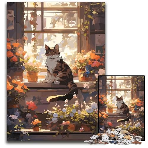 AnimeFlorist schlafende Katze Puzzle für Erwachsene 1000 Teile Holzpuzzle für Heimdekoration Gehirntraining 1000 Teile (75 x 50 cm) von CXUOSADIP
