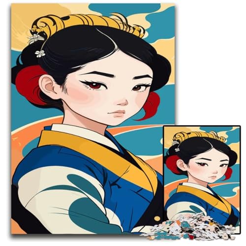 AnimeFrau im Kimono Puzzle 1000 Teile für Erwachsene Puzzles für Erwachsene perfekt für Heimdekoration Geburtstage Feiertage und Geschenke 1000 Teile (75 x 50 cm) von CXUOSADIP