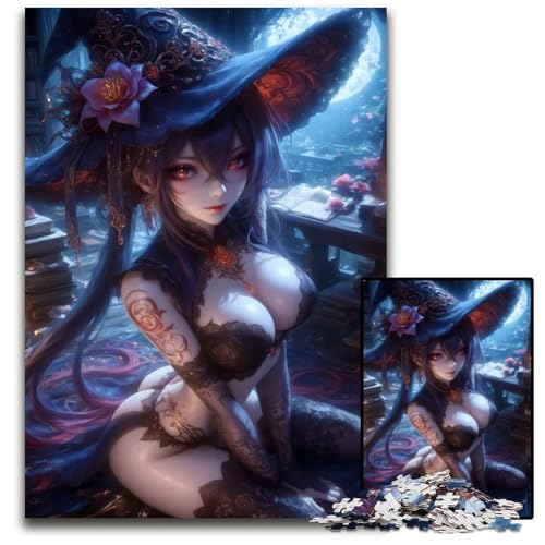AnimeHexe mit blauem Hut Puzzle für Erwachsene 1000 Teile anspruchsvolle Puzzles für Teenager Familienspaß DIYDenkspiel Geschenk 1000 Teile (75 x 50 cm) von CXUOSADIP