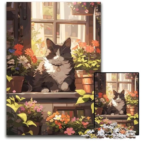AnimeKatzenFloristenPuzzles 1000 Teile für Erwachsene Schwierige Puzzles für Erwachsene Geburtstagsgeschenkidee Herausforderndes Denkspiel 1000 Teile (38 x 26 cm) von CXUOSADIP