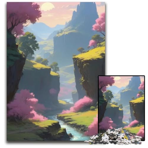 AnimeLoFiLandschaft der Fantasy ValleyLandschaft Puzzle für Erwachsene 1000teiliges Holzpuzzle Eltern Liebhaber Freunde Alter 14 1000 Teile (38 x 26 cm) von CXUOSADIP