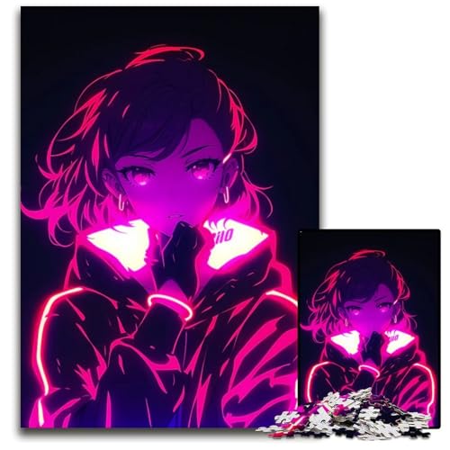 AnimeMädchen NeonLeuchtPuzzle für Erwachsene 1000teiliges Holzpuzzle Eltern Liebhaber Freunde Alter 14 1000 Teile (38 x 26 cm) von CXUOSADIP