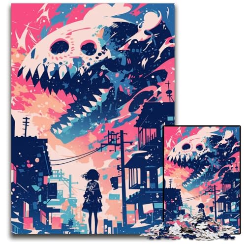 AnimeMädchen Steht vor MonsterPuzzle Anspruchsvolle Rätsel Denksportaufgabe Interaktives Familienspiel Geeignet für Kinder ab 14 Jahren 1000 Teile (75 x 50 cm) von CXUOSADIP