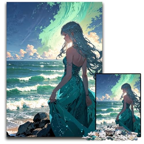 AnimeMädchen am Meer Puzzleteile anspruchsvolle Rätsel Denksportaufgabe interaktives Familienspiel geeignet für Kinder ab 14 Jahren 1000 Teile (38 x 26 cm) von CXUOSADIP